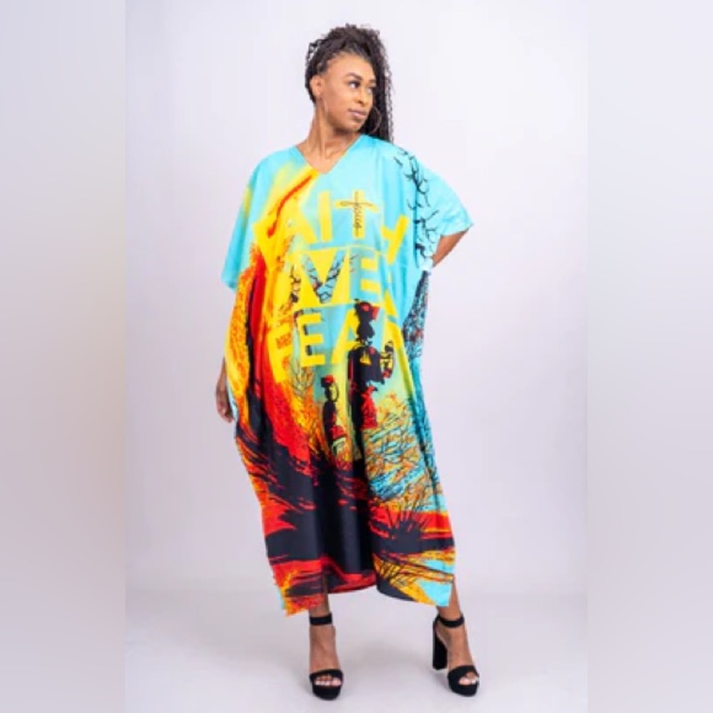 0952. Vibrant Multicolor “Faith Over Fear” Kaftan